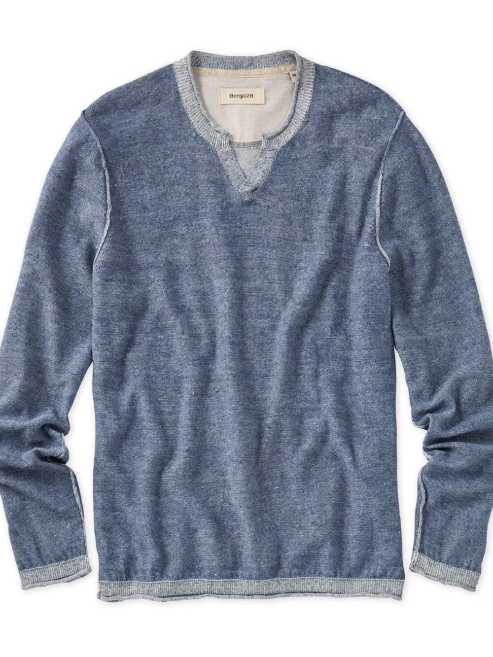 Borgo28 Indigo Cotton-Linen Notch Neck Sweater/20518